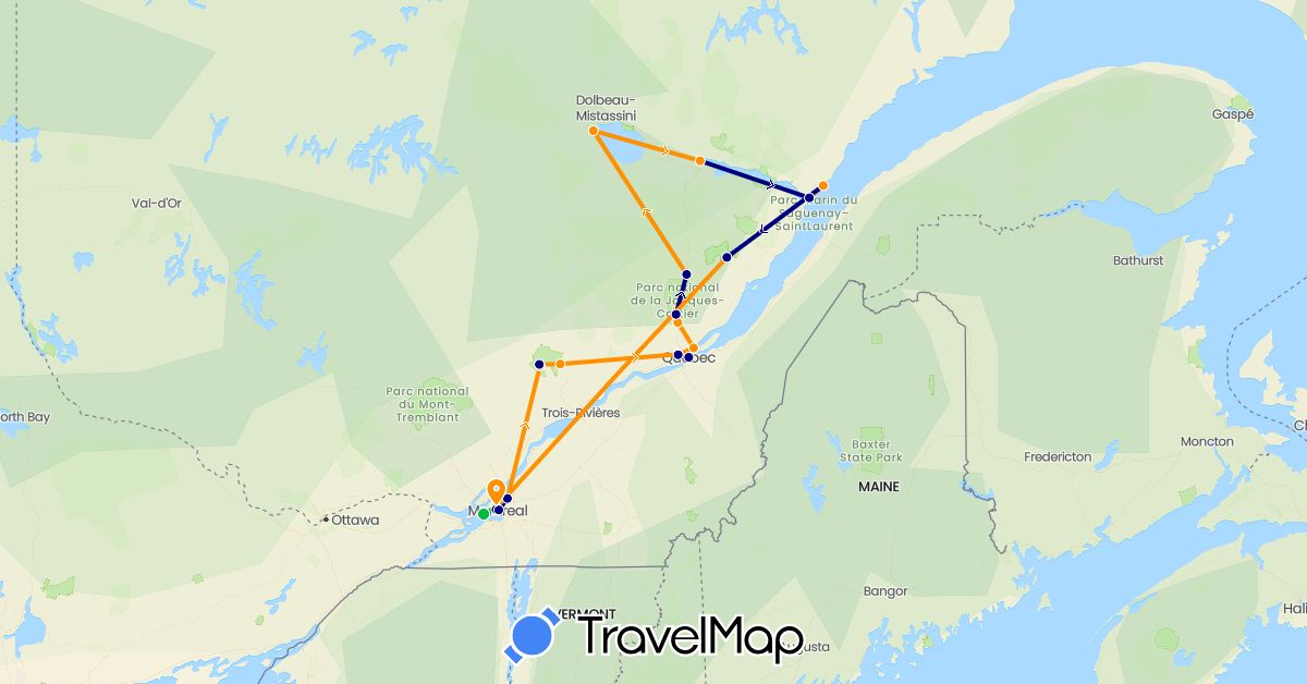 TravelMap itinerary: driving, bus, hitchhiking in Canada (North America)